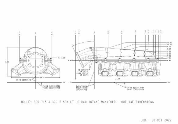 Holley EFI, Lo-Ram Krümmer Basis-Gm Gen V Lt Top-Feed-Direkteinspritzung-Schwarz-300-710BK